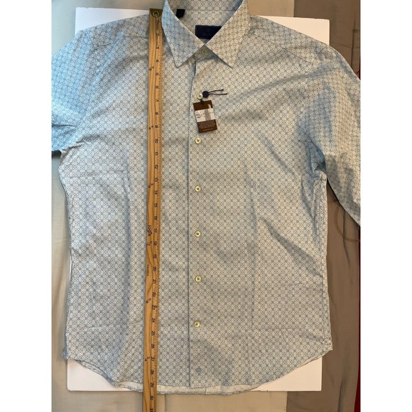 NEW David Donahue Dress Shirt Mens Medium Barrel Cuff Blue Geometric AOP Cotton - Picture 7 of 8